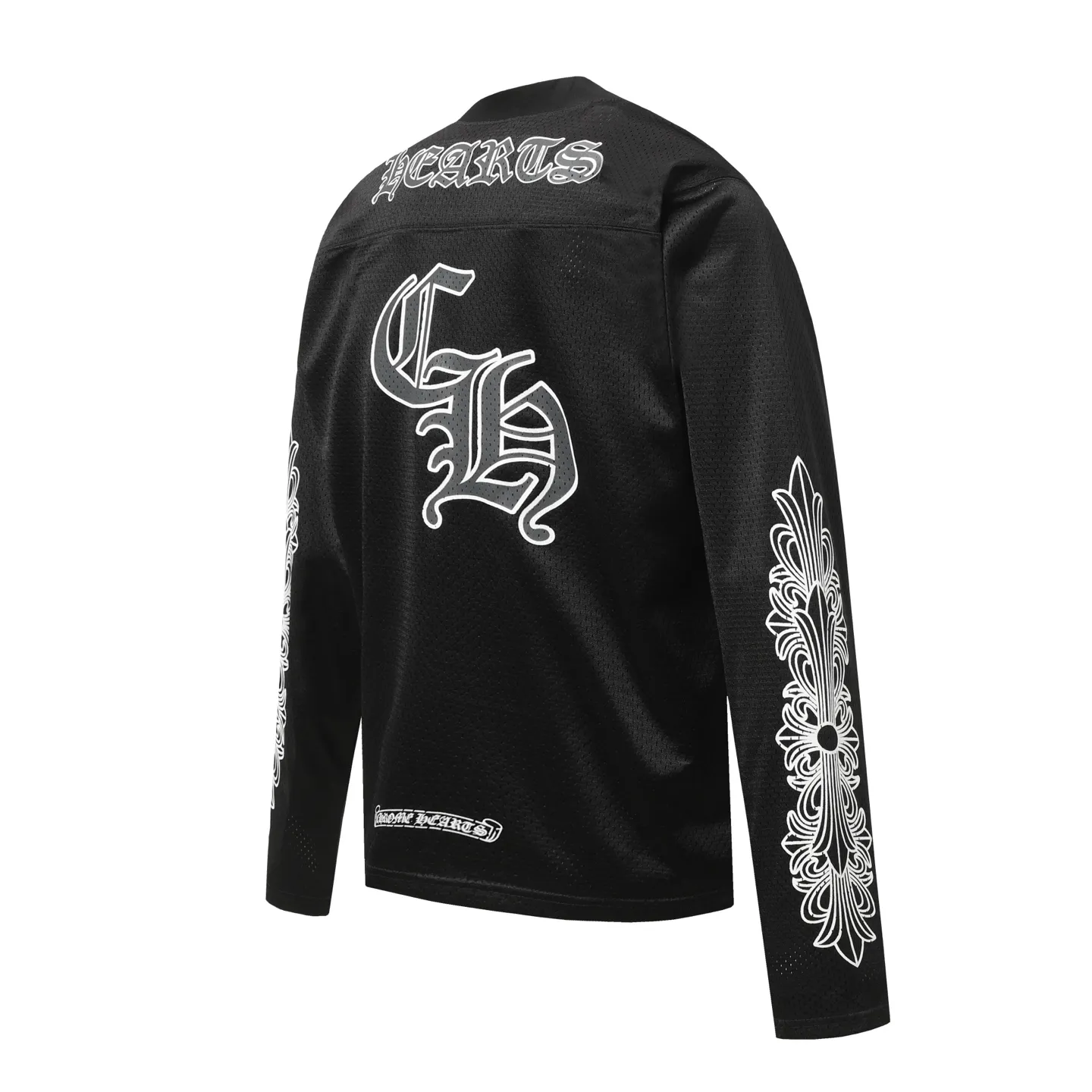 P190 Chrome Hearts CH Chrome Hearts popular Sanskrit printed mesh double-layer ice hockey jersey sports suit. Uses direct injection imported machine printing. All hardware and accessories are milled and customized. Correct configuration. Black 2025 Chrome Hearts authentic packaging. 280 grams of custom-dyed double yarn cotton. Large version. Loose and stylish. Different from lower versions. Slim and long version with upper body and hips. 100% commitment: top quality. Not fast food. The highest version on the market. Top quality - different from ordinary versions on the market. If you care about quality, you should also respect the price. Absolutely 0 after-sales service and 0 return rate so far. It’s hard not to love the style - 280g double yarn cotton custom dyed fabric - Correct high-density main mark, washed tag, hand-sewn